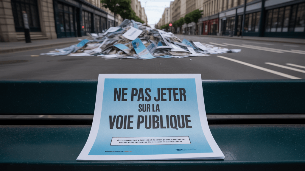 Document réglementaire 'Ne pas jeter' sur un banc public