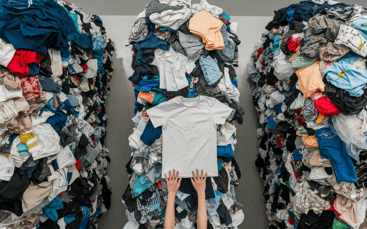 Piles organisées de vêtements triés pour recyclage