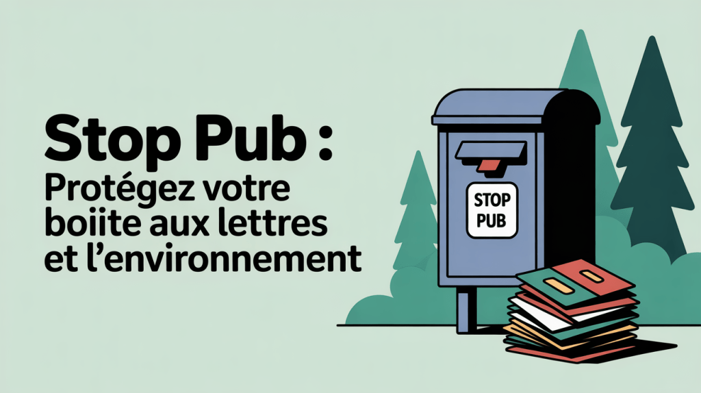 Boîte aux lettres Stop Pub avec prospectus et arbres verts