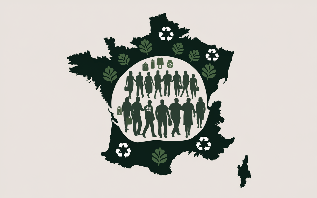 Silhouettes zéro déchet, carte France écologique