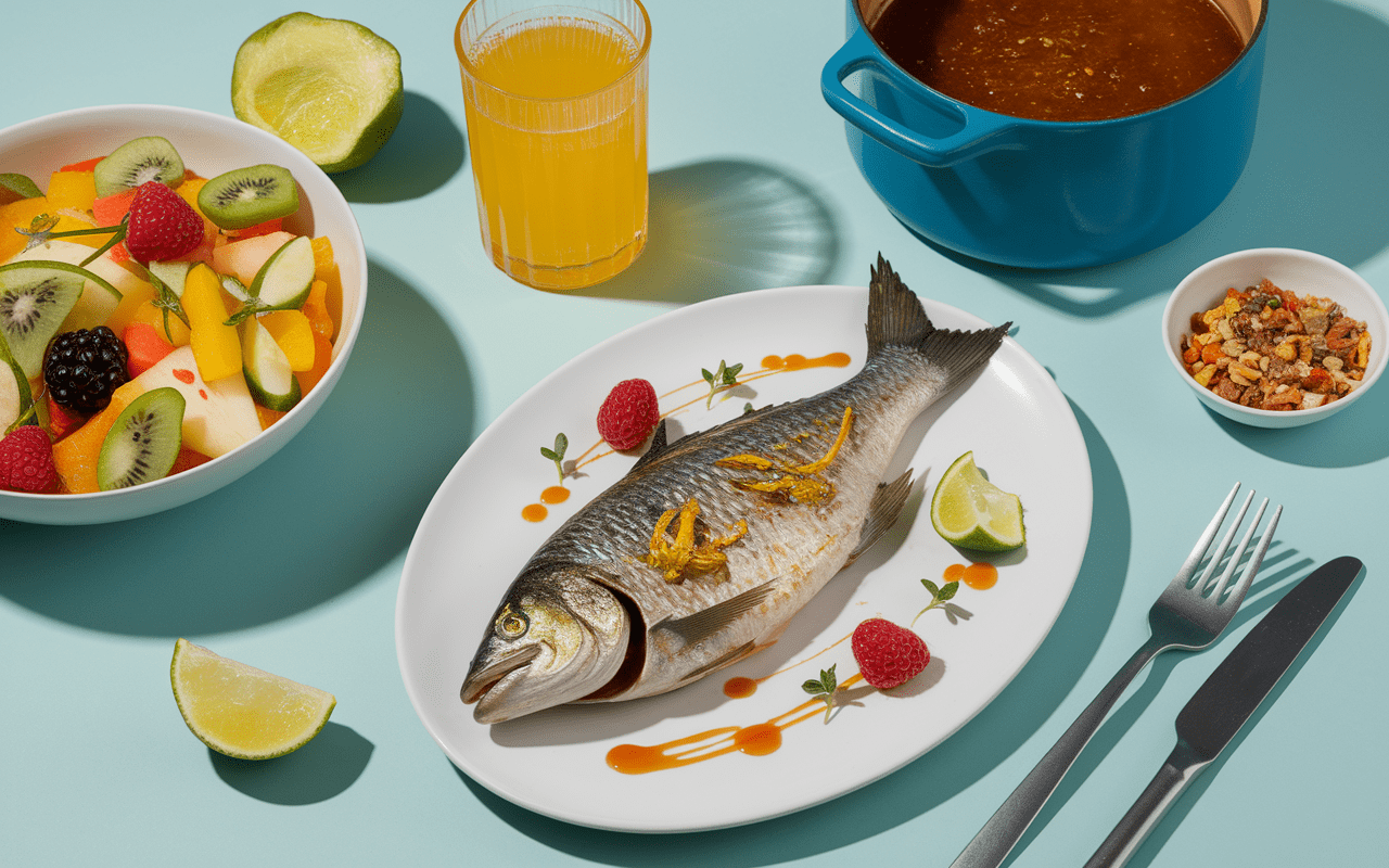 Fruit en u ugli quartiers salade jus confiture poisson zestes