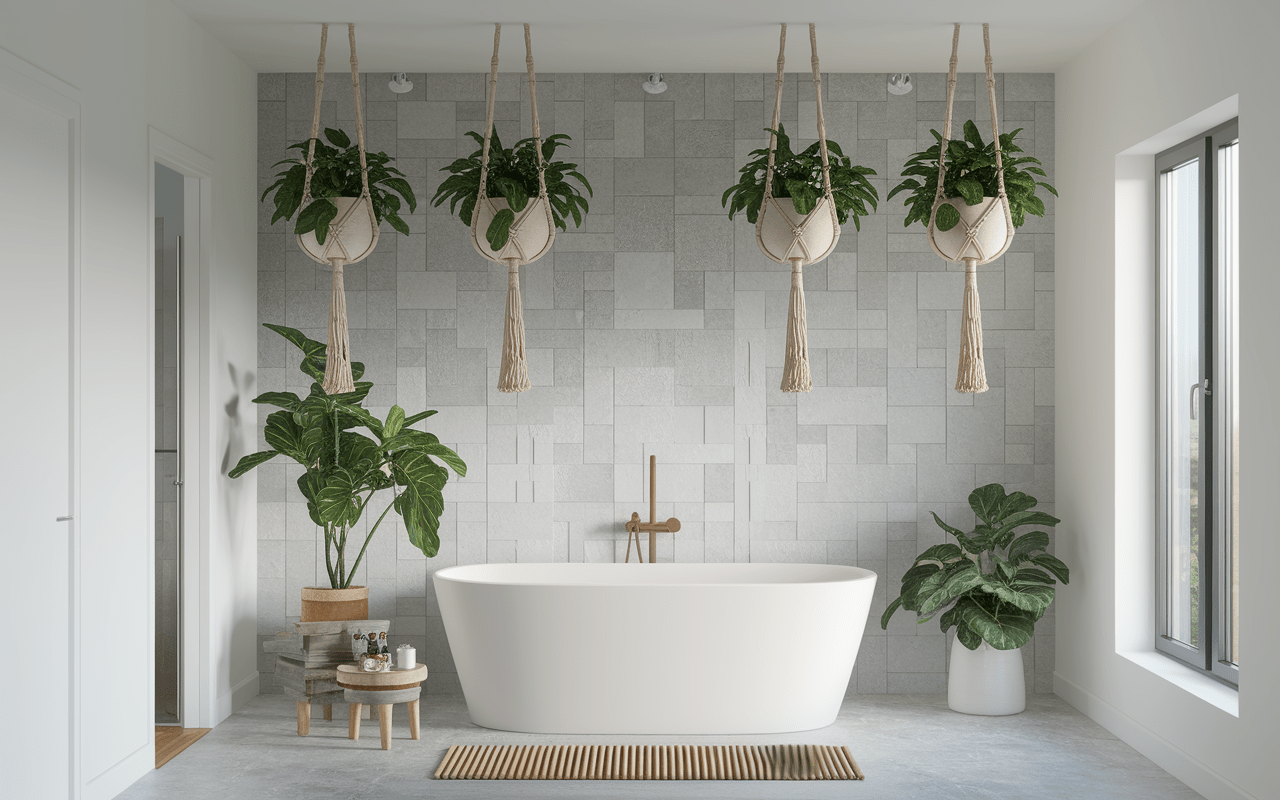 salle de bain amenagement plante salle de bain suspendue et etageres