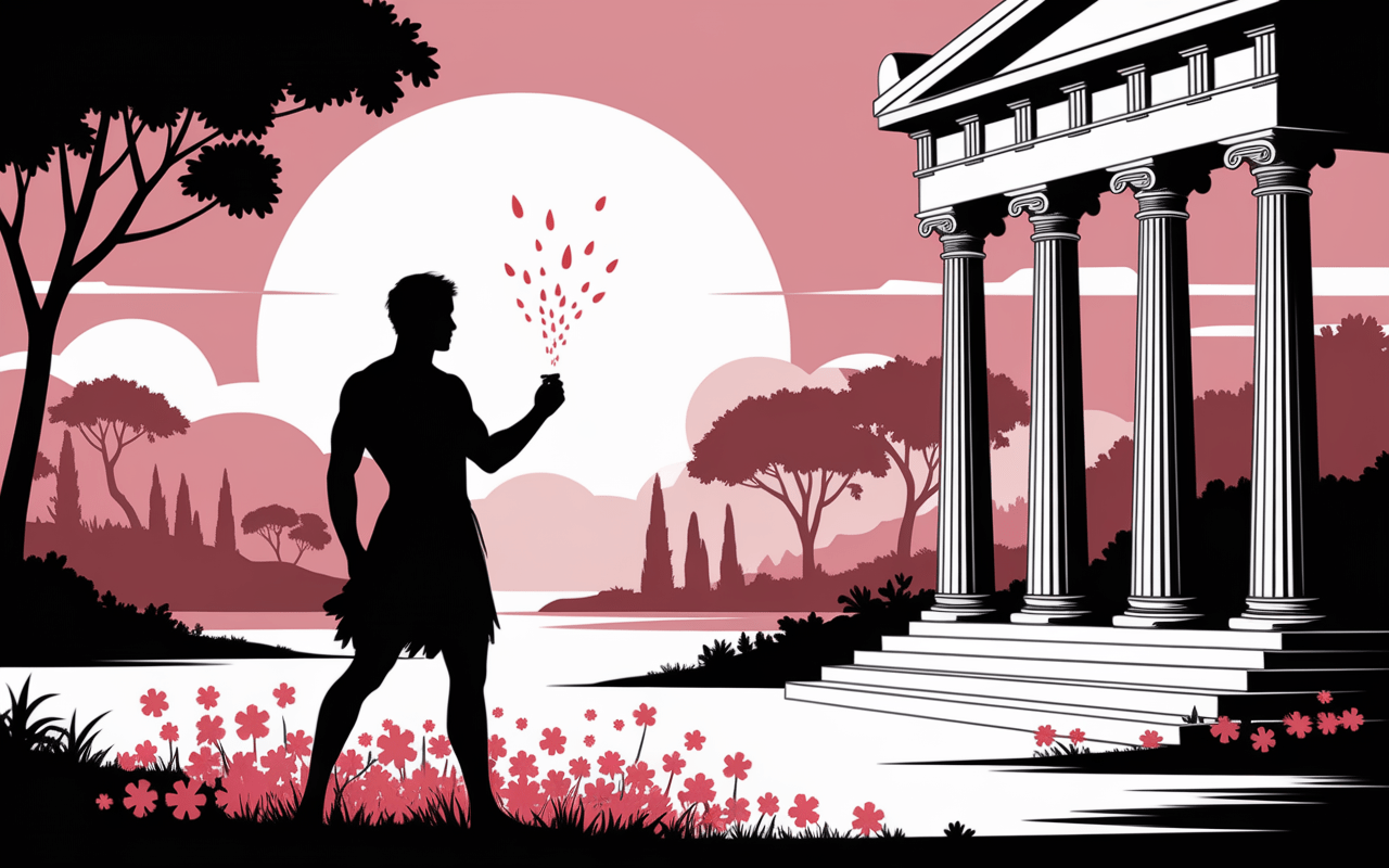 goutte de sang plante scene mythologique gouttes rouges fleurs