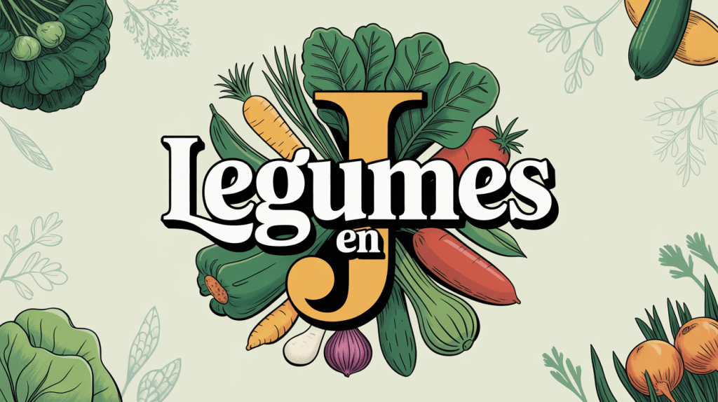 Illustration légumes verts divers avec lettre J dorée