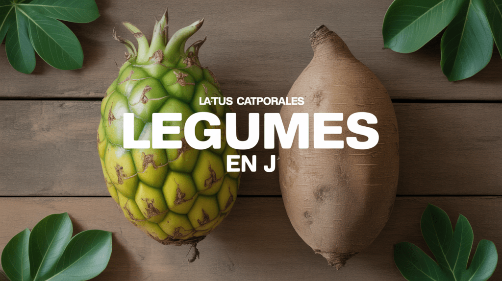 composition legume en j fruit tropical vert et tubercule brun