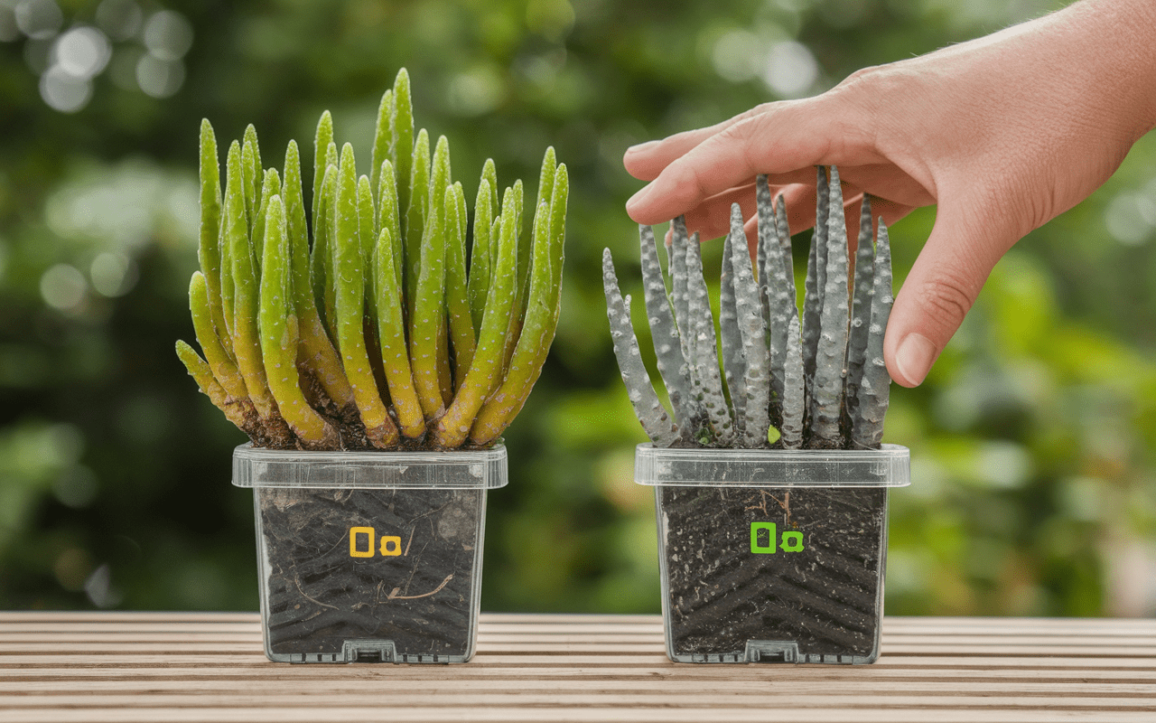 racines orchidée pot transparent indiquant besoin d arrosage