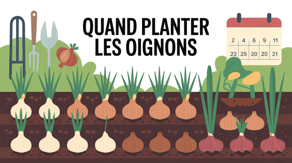 Illustration calendrier potager quand planter les oignons printemps automne