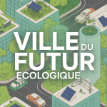 vue aerienne ville du futur ecologique bede avec batiments verts