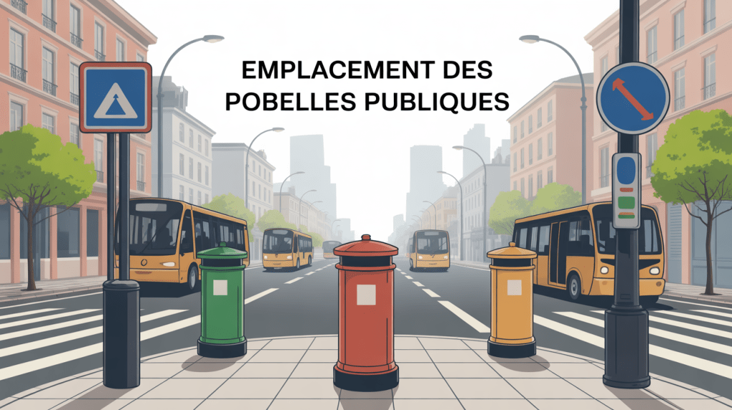 Vue stylisée de rue avec poubelles publiques