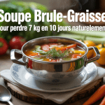 Bol de soupe brûle-graisse entouré de légumes frais