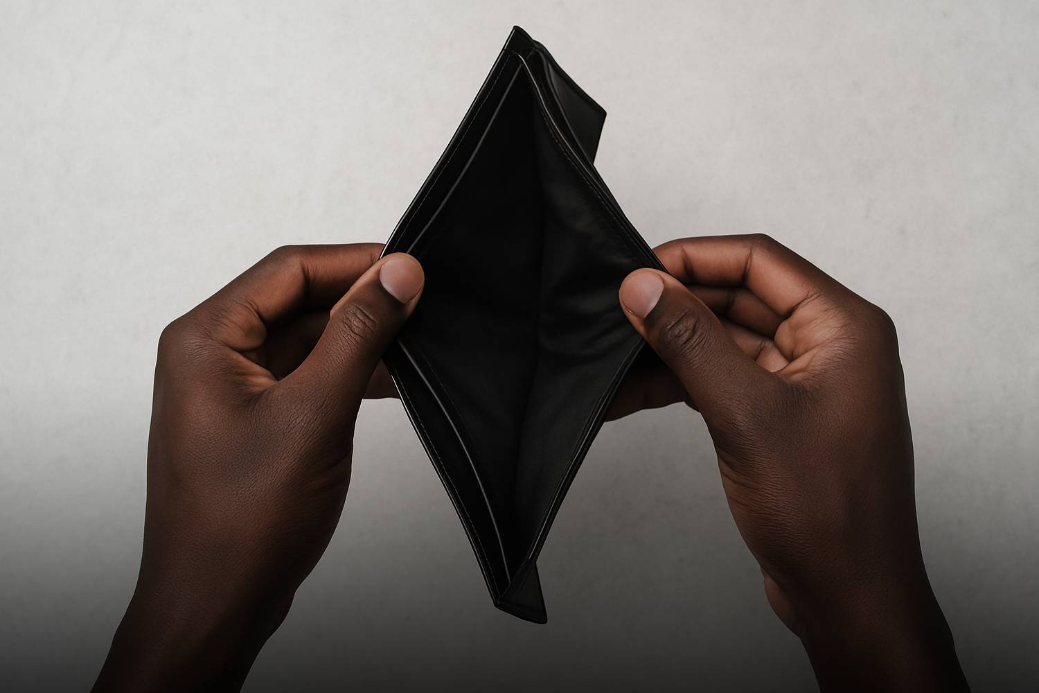 hands opening empty wallet