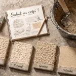 Crépi ou enduit extérieur outils et échantillons sur chantier