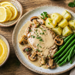 accompagnement escalopes de veau avec sauce et légumes