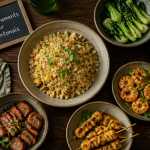 accompagnement riz cantonais table asiatique vue plongee
