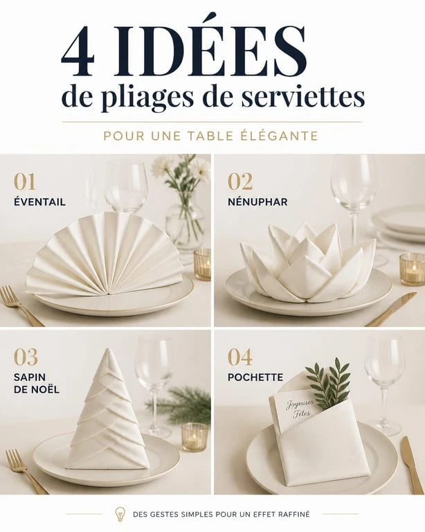 Exemples de pliage en serviette en papier facile pour décoration de table