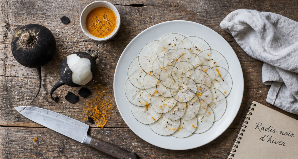 radis noir comment le preparer en rondelles sur assiette