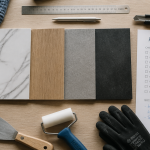 revêtement de plan de travail cuisine échantillons et outils