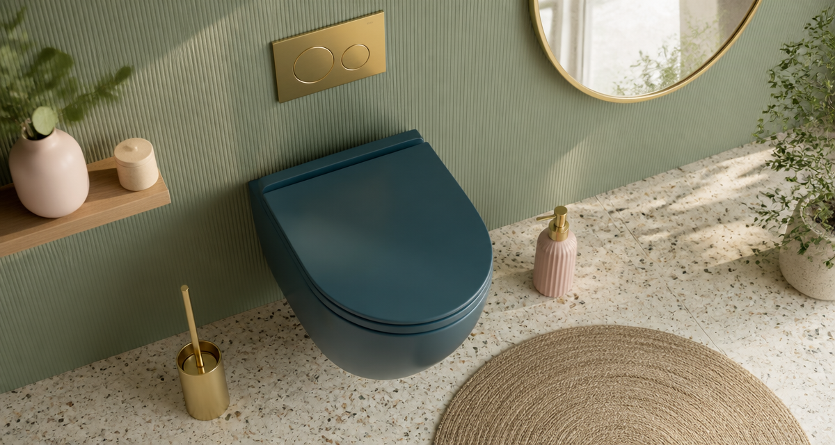 toilette coloré bleu canard finition mate terrazzo