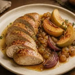 Accompagnement boudin blanc : boudin poêlé doré, pommes rôties au cidre