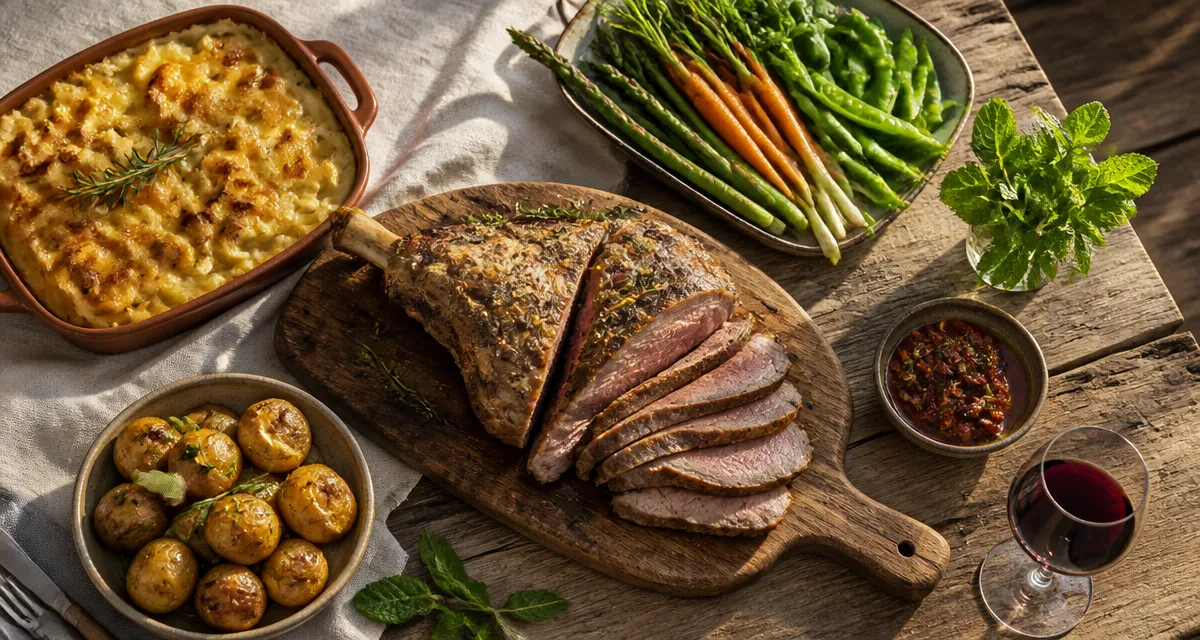 accompagnement gigot d'agneau sur table rustique