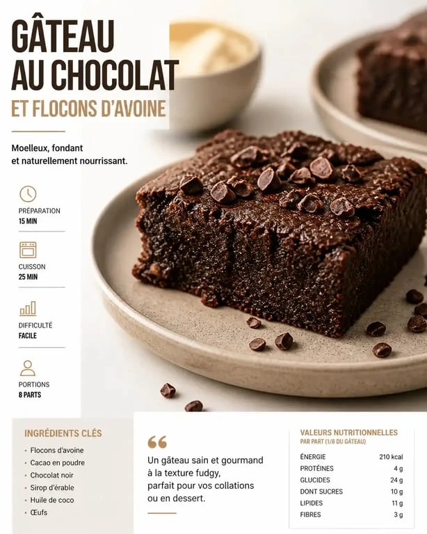 Gâteau chocolat flocon d'avoine healthy sur une assiette