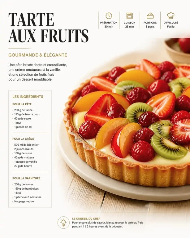 Tarte aux fruits gourmande réalisée avec une pâte brisée sucrée maison