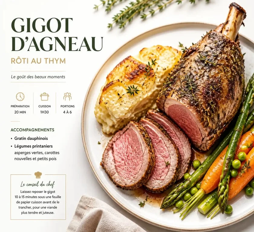 Accompagnement gigot d'agneau avec gratin dauphinois et légumes printaniers