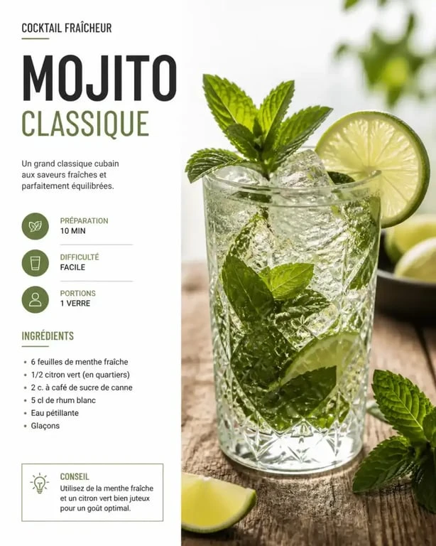 Cocktail facile et pas cher préparé à la maison dans un verre vintage avec citron vert