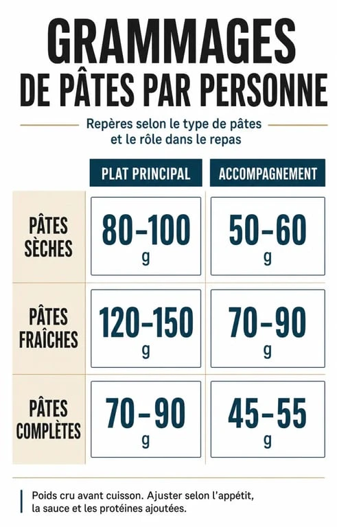 Infographie des grammages de pâtes par personne pour éviter le gaspillage