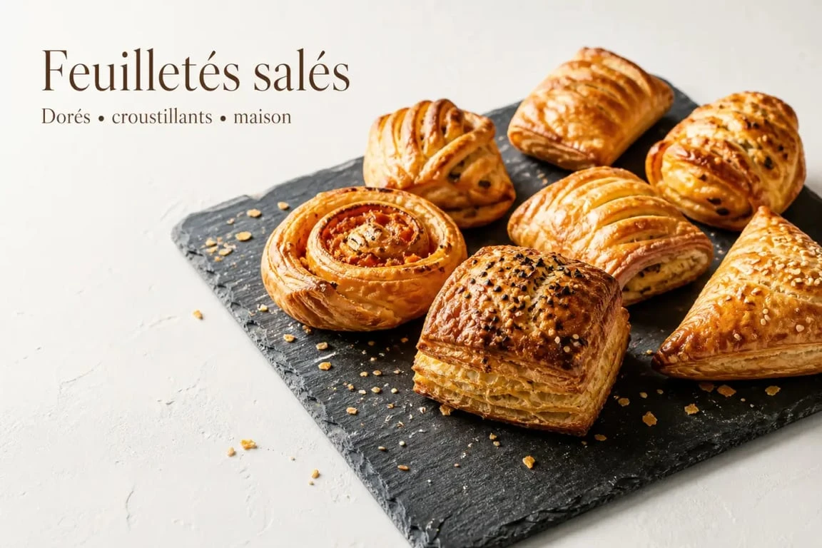Assortiment de feuilletés salés maison dorés et croustillants, recette de feuilleté salé facile.
