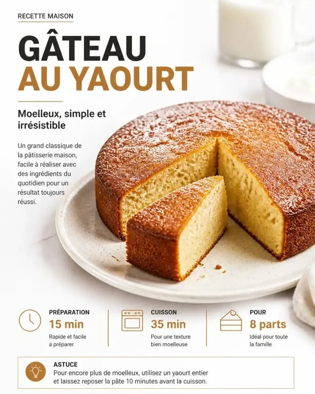 Gâteau au yaourt moelleux réalisé avec le robot Companion, prêt à être dégusté.