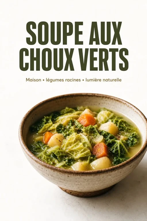 Bol de soupe aux choux verts maison fumante et saine