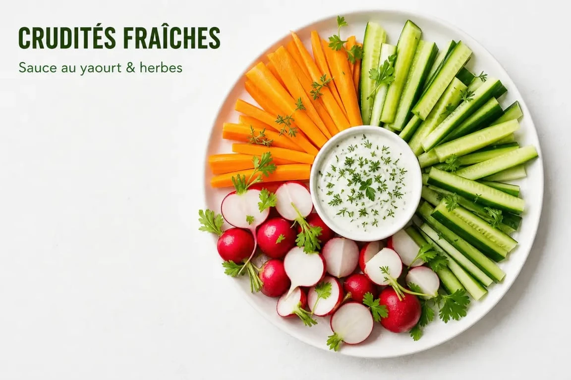 Sauce au yaourt pour crudités maison dans un ramequin avec des légumes frais