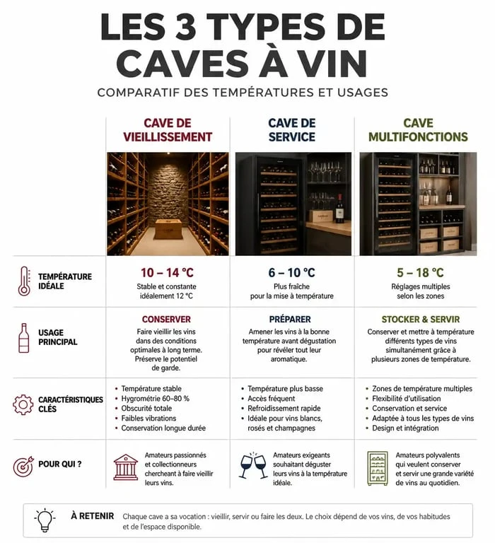 Infographie comparative des types de caves à vin pour bien choisir sa cave à vin