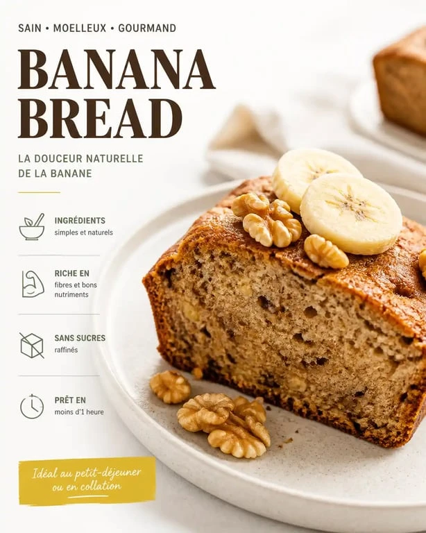 Banana bread recette healthy moelleux et gourmand sur une assiette