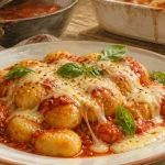Gnocchi et accompagnement : gnocchis gratinés, sauce tomate