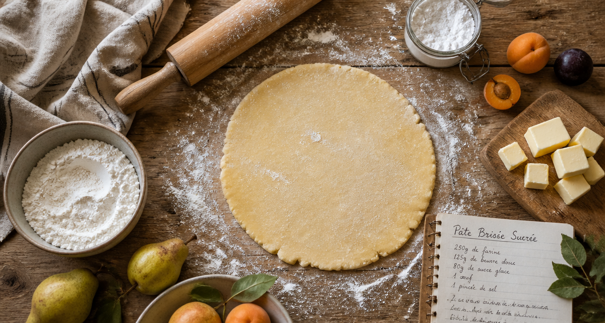 recette sucrée avec pâte brisée maison sur plan de travail