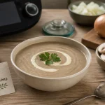 Velouté de champignons thermomix, texture parfaite, bol crème et persil
