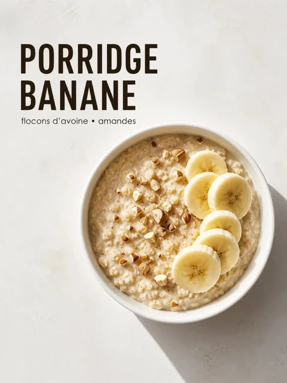 Bol de porridge aux flocons d'avoine et banane pour un petit-déjeuner régime sain