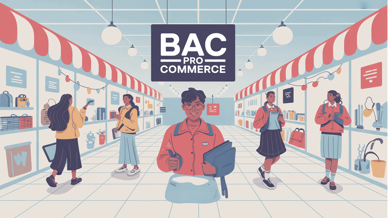 illustration groupe élève bac pro commerce ecole