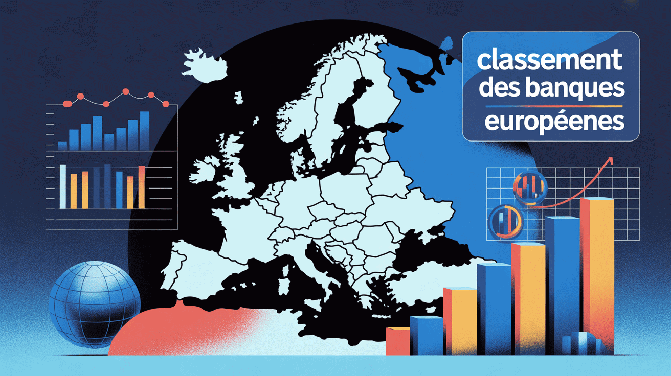 Illustration classement des banques européennes carte stylisée Europe
