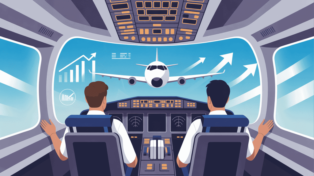 cockpit stylisé avion et progression salaire pilote de ligne