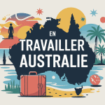 illustration travailler en australie carte et valise