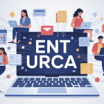 Illustration urca ent univers numérique, étudiants et icônes digitales
