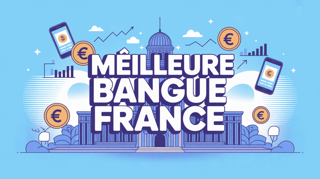 Illustration choisir les meilleur banque de france, batiment banque moderne et symboles financiers