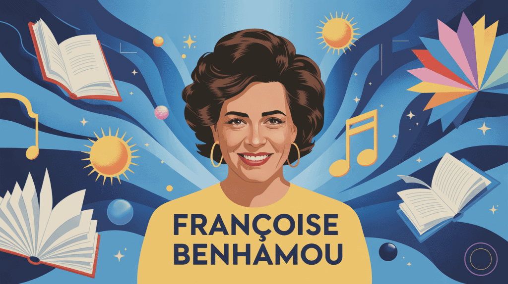 Portrait françoise benhamou illustré avec symboles culturels