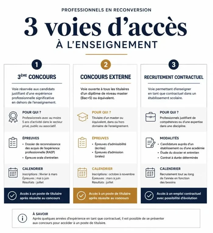 Infographie des voies d'accès pour devenir prof après une expérience professionnelle