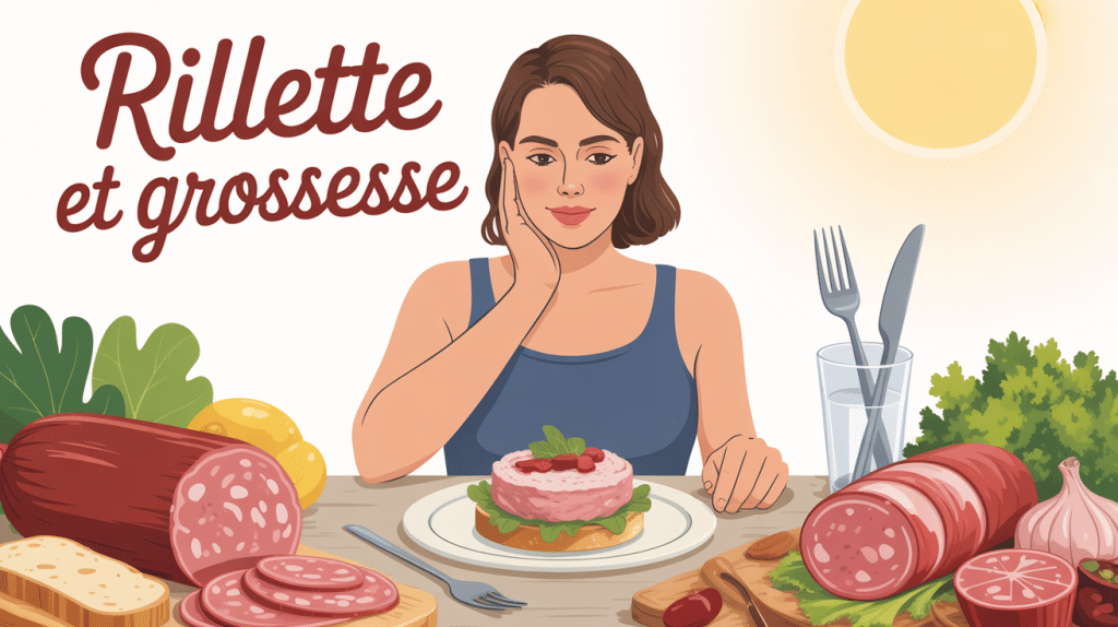 Future maman hésitant devant une tartine de rillette enceinte, charcuteries et conseils nutritionnels