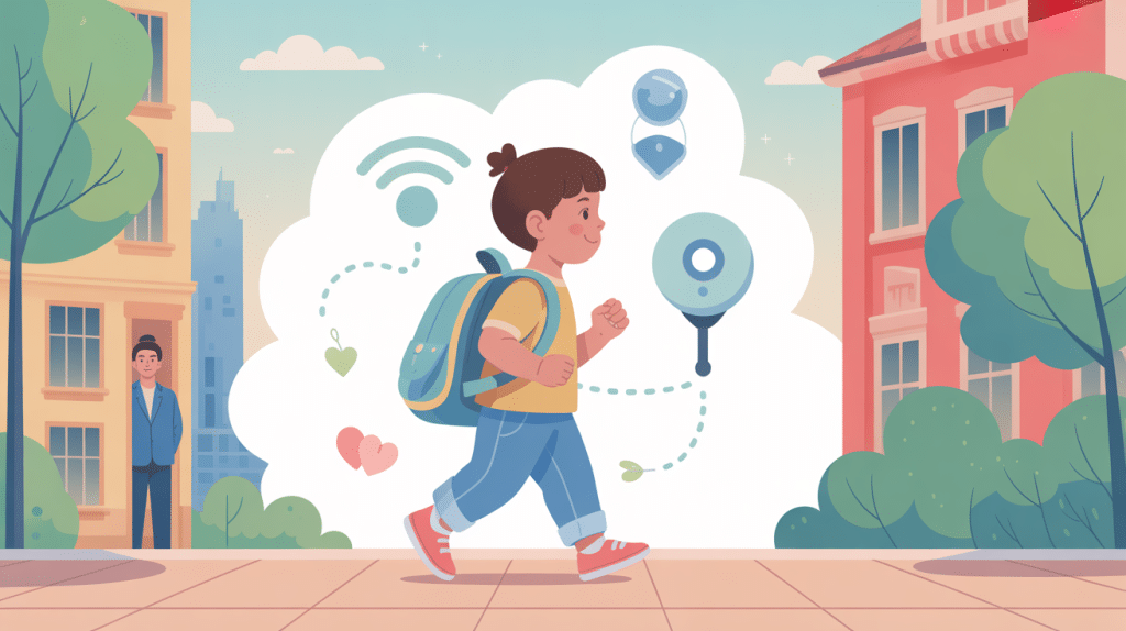 Enfant serein avec traceur GPS enfant illustration