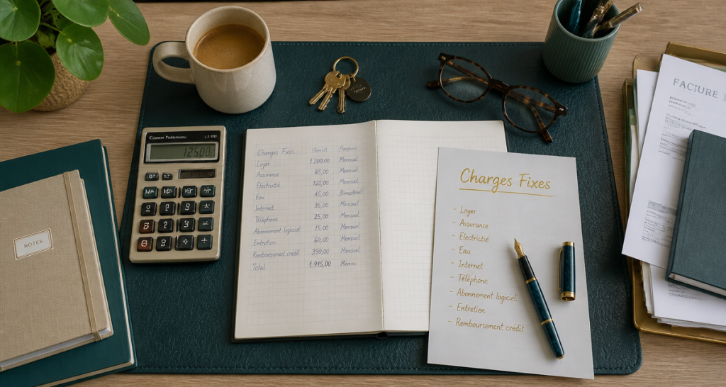 Bureau PME avec carnet charges fixes et calculatrice